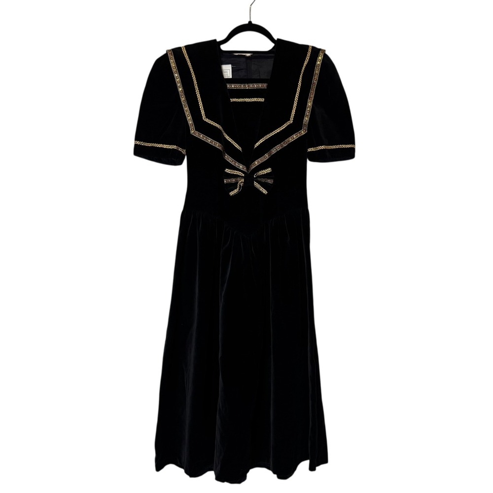 Gunne Sax Jessica McClintock Black‎ Velvet Dress Sailor Holiday Cottagecore S 5 - Picture 2 of 15